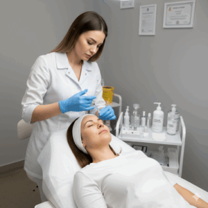 Profissional aplicando enzimas para eliminar papada em clínica de estética em BH.